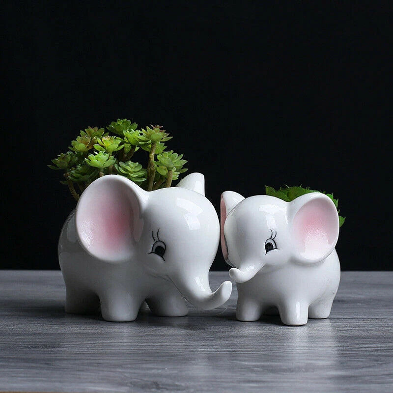 White Ceramic Succulent Planter Pots Home Garden Decor Cute Elephant Flower Pot Garden Plants