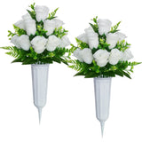 Juego de 2 ramos de rosas artificiales con flores artificiales para cementerio Roses