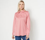 Isaac Mizrahi Live! Half Button Front Blouse - Women's US 8 - Carnation Bloom Carnation