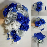 Royal Blue Silver White Rose Bridal Wedding Bouquet Accessories Bouquet