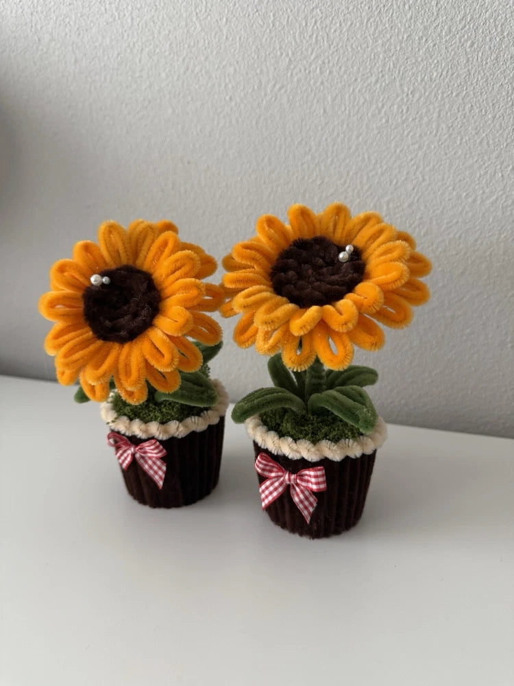 Mini Sunflower Pot - Handmade Pipe Cleaner Flower - Desk Decor Gift Sunflower