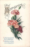 Flowers Fond Memories Carnations Bouquet with Friendship Poem Phrases Vintage PC Carnation