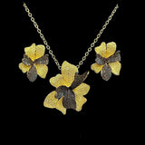 14k blackened hydrangea pendant necklace earring set oxidized flower jewelry set Hydrangea