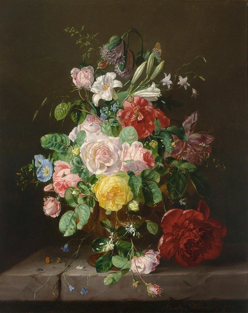 Oil painting roses peony Flower Still Life with Roses Amalie Kaercher Peony