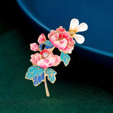 Red/Purple Enamel Faux Pearl Peony Flower Brooch Pin Peony
