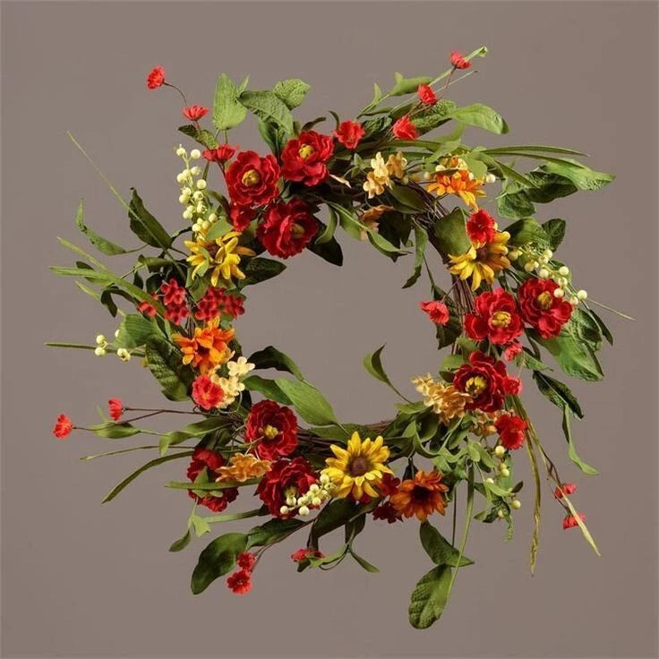 New Red Yellow Orange Summer Sunflower Poppy Wreath Sunflower