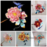 Peony Hairpin Velvet Flowers Hanfu Hairpin Handmade Accessories Headwear Jewelry Peony