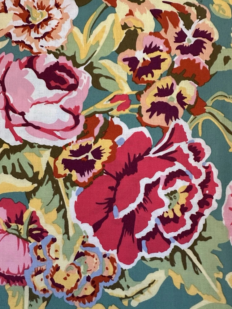 KAFFE FASSETT FLORAL DANCE IN PINK GP12 COTTON FABRIC FROM THE ARCHIVES HY Flowering Plants