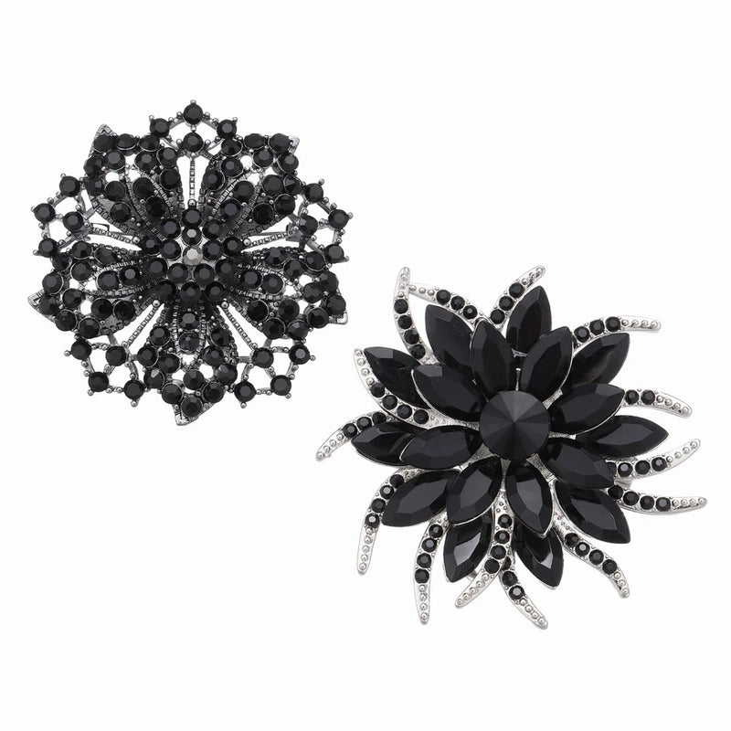 Rhinestone Flower Brooch Pins Set, Sunflower Brooch, Black Sunflower