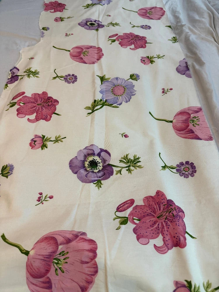 Vintage new Floral carnation flowers Fabric 19" x 52" multicolor quality purple Carnation
