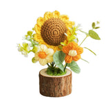 Handmade Crochet Sunflower Flower in Wooden Pot, Mini Knit Plants for Home De... Sunflower