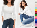 Women's Premium Cotton Basic Long Sleeve T-Shirt Top Soft Knit Solids Crew Neck Roses