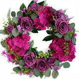 Bibelot Artificial Purple Rose Wreaths 20 inches Front Door Wreath with Hydrange Hydrangea