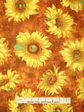 Sunflower Floral Fabric - Sun Flower Brown Slice Of Sunshine Wilmington 1.3 Yds Sunflower