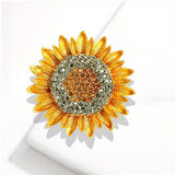 Gold Sunflower Brooch Elegant Inlaid Rhinestone Floral Lapel Pin Jewellery Gift Sunflower
