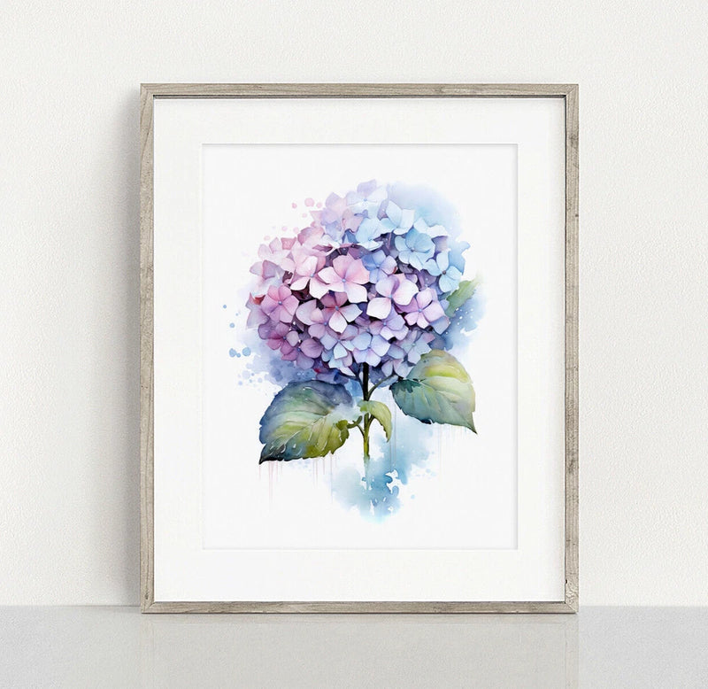 Hydrangea Print, Watercolour Garden Flower Painting Wall Art, Unframed Hydrangea