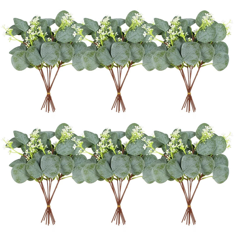 40 Pieces of Artificial Greening Eucalyptus Stem Artificial White Seeds Plant... Green Plant