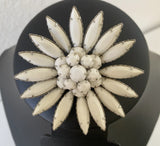 Sunflower Milk Stone Silver Tone Brooch Pin Vintage MCM Floral Ikebana Sunflower