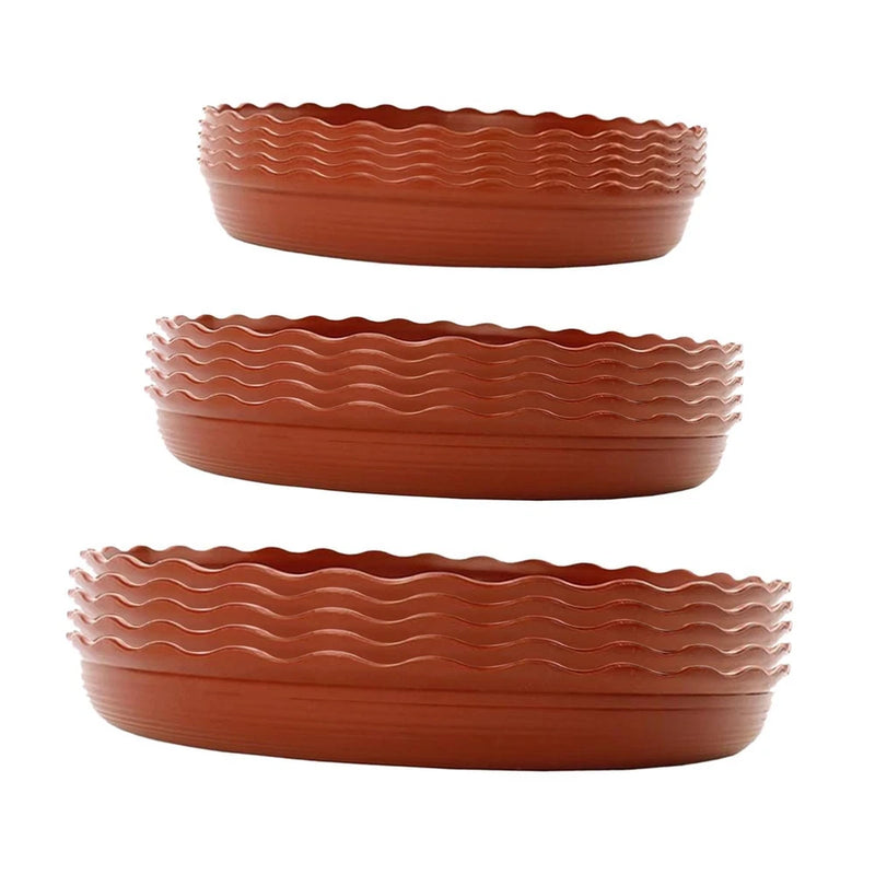 Terracotta wavy-edged plant saucers set of three for pots, window or outdoor use