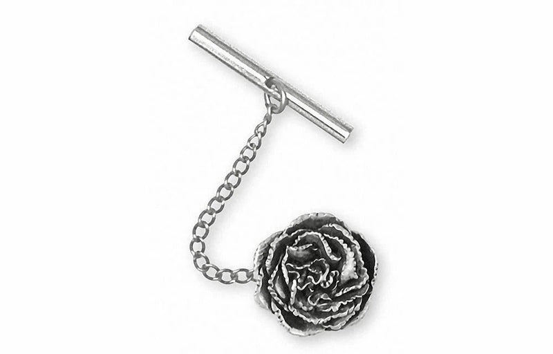 Sterling silver carnation flower tie tack with chain and tie bar