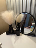 Artificial White Pampas Grass Flower Arrangement in Black Vase and mirror Pampas Grass