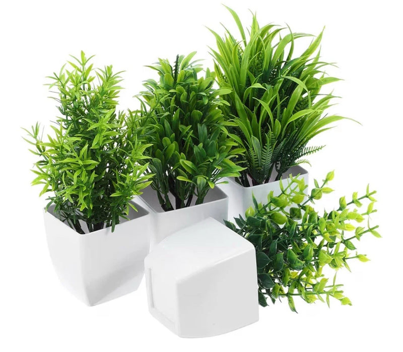 4pcs Faux Greenery Potted Plant Decor Artificial Bonsai Arrangement Home Office Green Plant