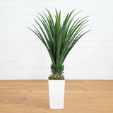 4' UV Resistant Artificial Spiked Agave Plant in White Tower Planter Green Plant