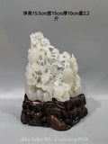 6.2" Old Chinese Hetian Jade Carving Rooster Cock Peony Flower Sculpture Peony