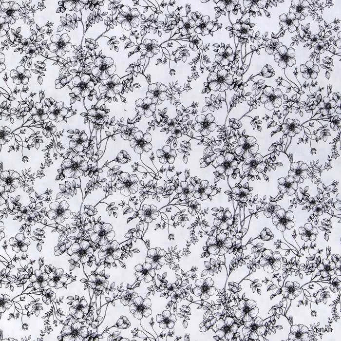 Black and White Flowers Floral Sketch Fabric Cotton Apparel Quilt Fabric  w1/4 Flowering Plants