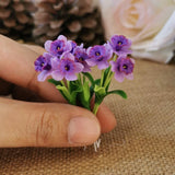3 Miniature Purple Color Clay Daffodil Flowers Bouquets Artificial Dollhouse Bouquet