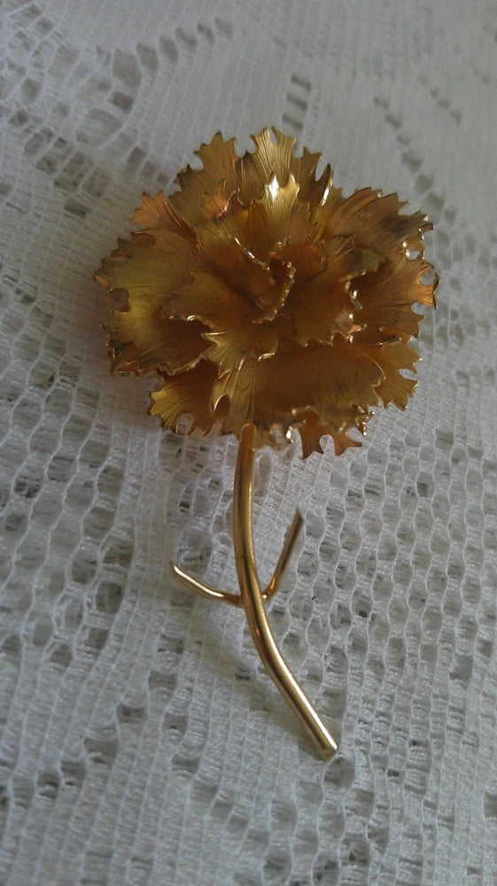 Giovanni Gold Plated Carnation Flower Brooch Vintage 3" Signed Carnation
