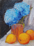 Oil original painting on canvas size 12x9 inches Blue hydrangea Hydrangea