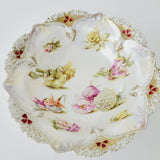 Antique White RS Prussia Floral Bowl Satin Finish Daffodils Fuchsia Hydrangea Hydrangea