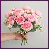 Hot Selling 1pcs/30cm Rose Pink Silk Bouquet Peony Artificial Flower 5 Big Head Peony