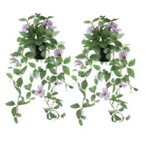 2 Pcs Artificial Ivy Hanging Plant with Flowers 3D Realistic Faux Purple Green Plant