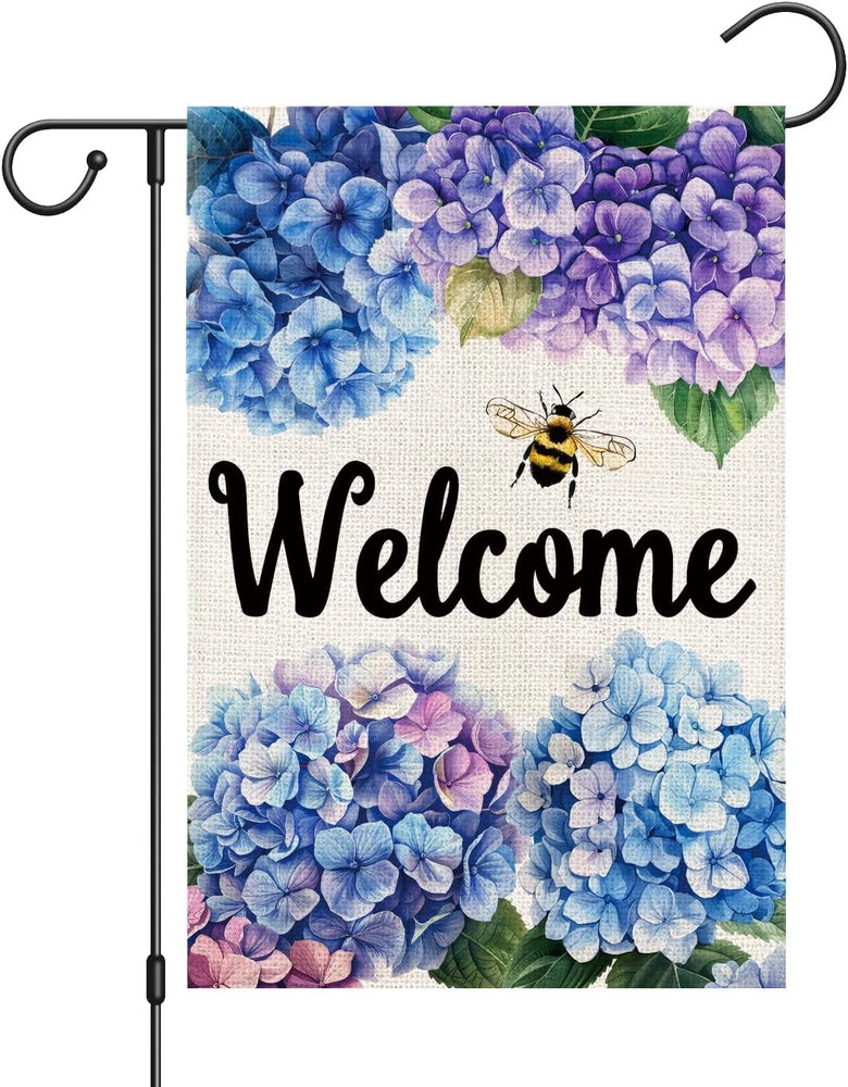 Spring Summer Hydrangea Welcome Garden Flag 12X18 Inch Double Sided Floral Small Hydrangea