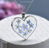 Forget Me Not Pendant Necklace Daisy Real Dried Flower Necklace Heart Daisies