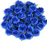 50pcs Royal Blue Roses Artificial Flowers Bulk, 1.6" Small Silk Fake Roses Flowe Roses