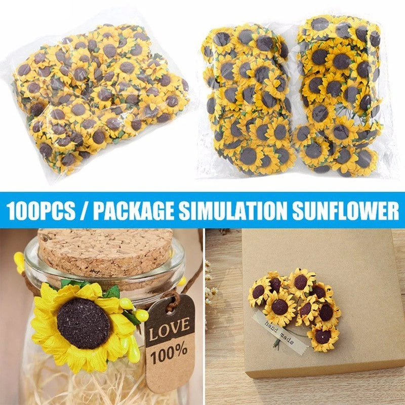 Handmade paper sunflower craft flowers, yellow petals with dark centers, assorted pieces