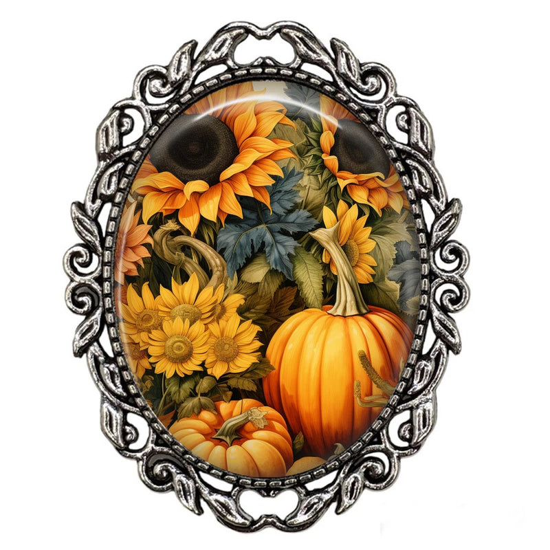 Fall Harvest Pumpkins Sunflowers Nostalgic Charm Decorative Thanksgiving Brooch Sunflower