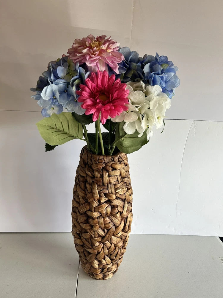 Large 27" Silk Floral Bouquet - Mixed Dahlia & Hydrangea - Pink/Blue/White Faux Hydrangea