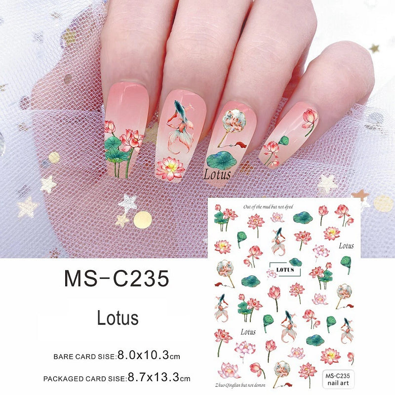 Lotus Camellia Blue Poppy Flowers Nail Stickers Lavender Lily of the Valley Lily