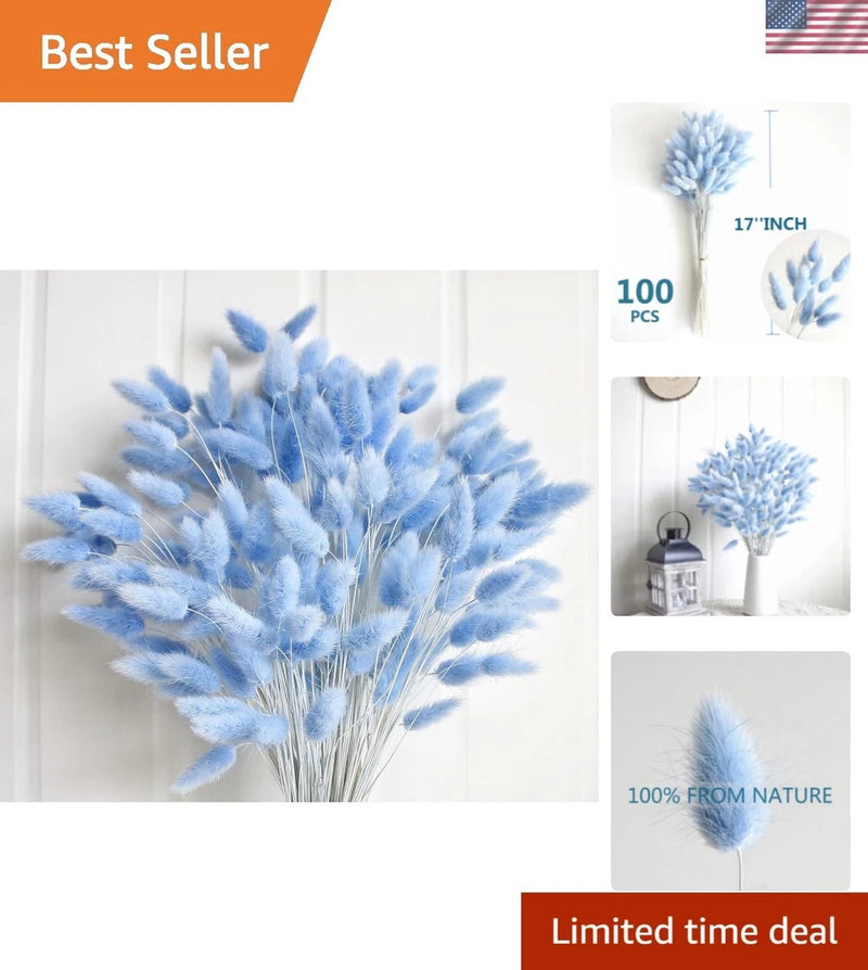 120 PCS Blue Dried Pampas Grass Decor, 17-inch Pompas Floral, Dry Flowers for... Flowering Plants