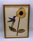 Vintage Dried Pressed Flower  Hummingbird Botanical Design Artist Signed Dried Flower