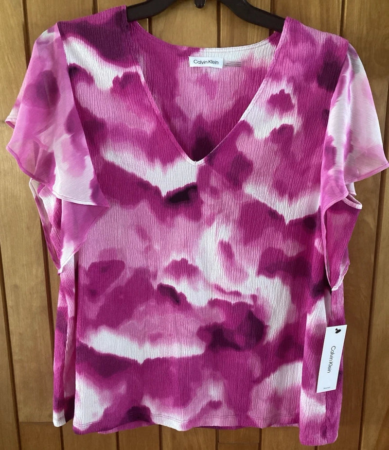 New Calvin Klein 1X Magenta Flutter Sleeve Career Top Roses