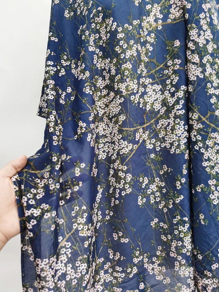53'' Wide By Yard Natural Mulberry Silk Cotton Fabric Soft Shirt Scarf Material Flowering Plants
