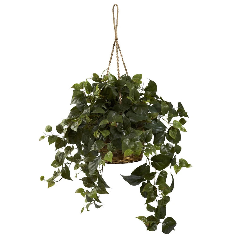 24" TALL ARTIFICIAL SILK PHILODENDRON FAKE HANGING BASKET PLANT NEW Green Plant