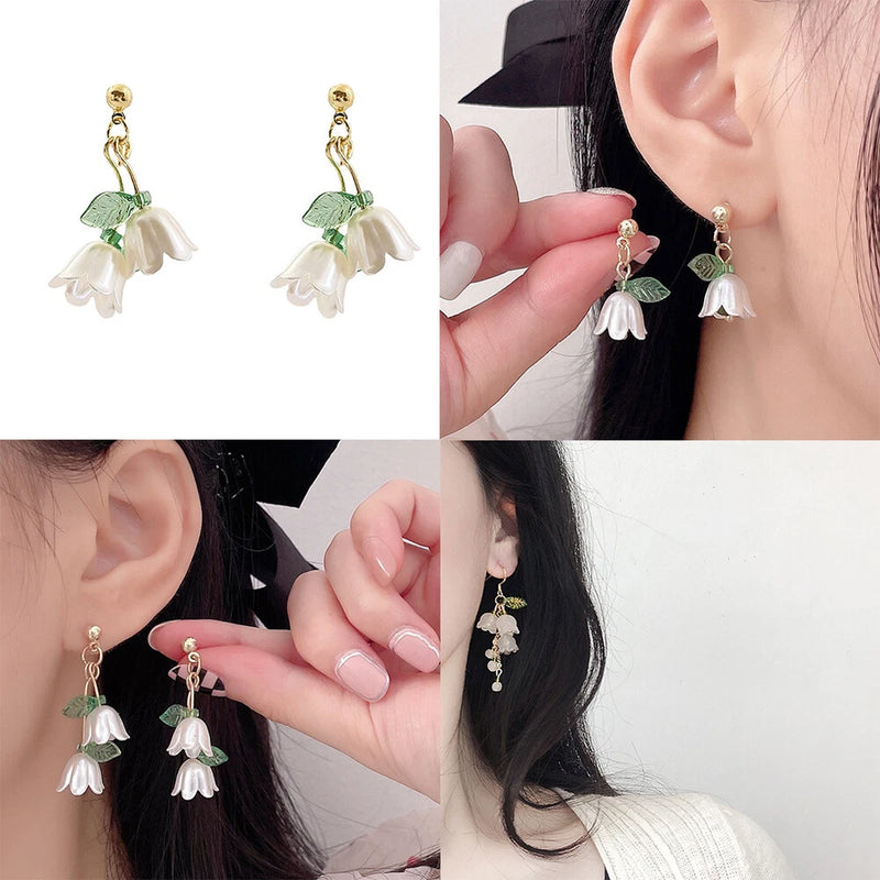 US Lily Of The Valley Chandelier Earrings Flower Floral Handmade Hook Earrings Lily