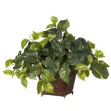 Pothos W/Coiled Rope Planter Silk Plant Realistic Garden Nearly Natural Decor Green Plant