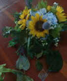 Sunflower Hydrangea Centerpiece Floral Arrangement 14" diameter 9" tall Sunflower